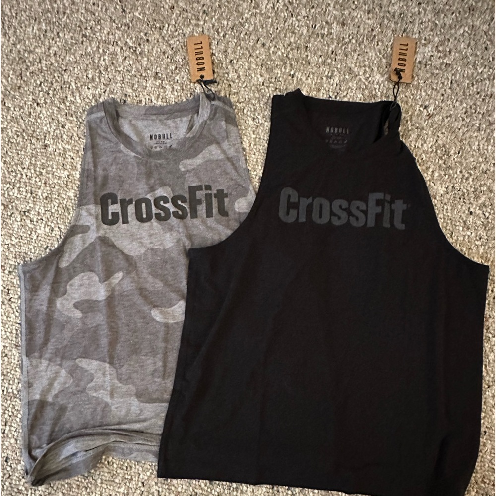 Women’s NOBULL tanks - 2 tanks, black and camo, both size large, never worn